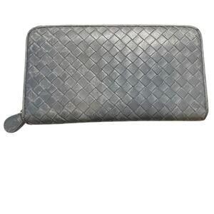 Bottega Veneta Intrecciato Nappa Leather Zip Around Wallet Light Blue/Gray